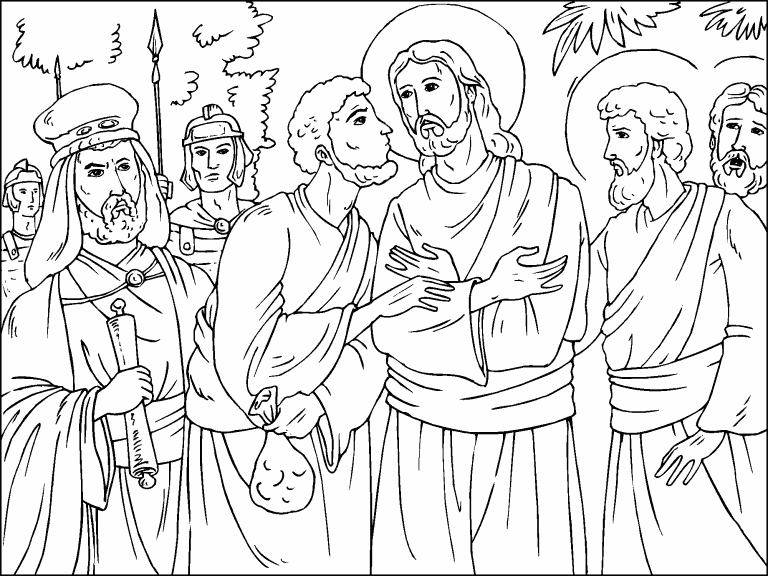 Free Coloring Page 13 Dec 2019 Judas Betrays Jesus