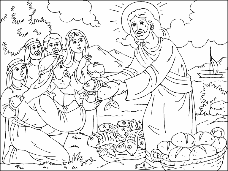 Loaves And Fishes Coloring Page Coloring Pages 4 U
