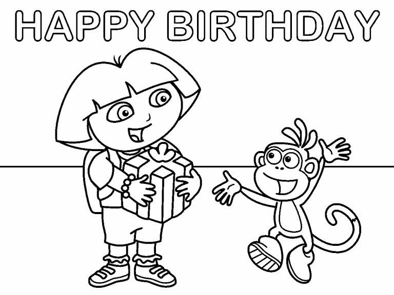 Dora: Happy Birthday coloring page - Coloring Pages 4 U