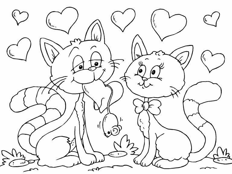 Cats in Love coloring page - Coloring Pages 4 U