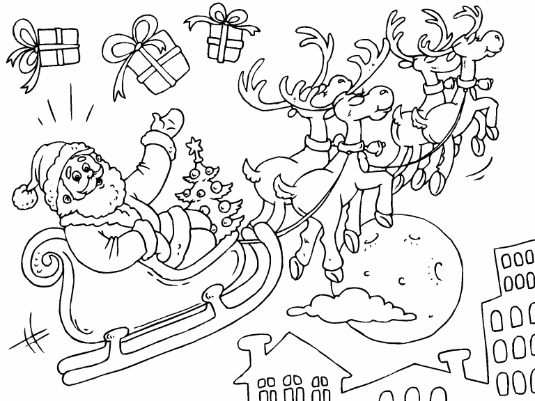 Santa In A Sleigh Coloring Pages