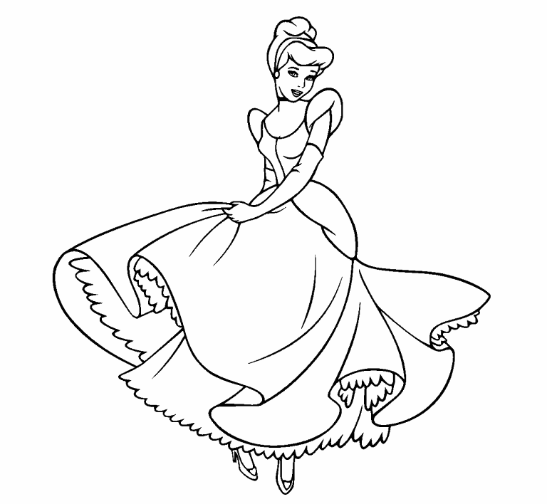 Cinderella in her dress coloring page - Coloring Pages 4 U