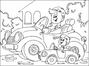 Father and Son in cars