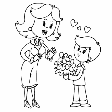 Son giving Mother flowers