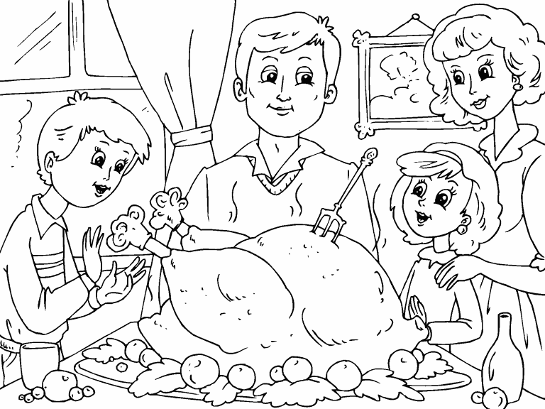 Family Thanksgiving coloring page - Coloring Pages 4 U