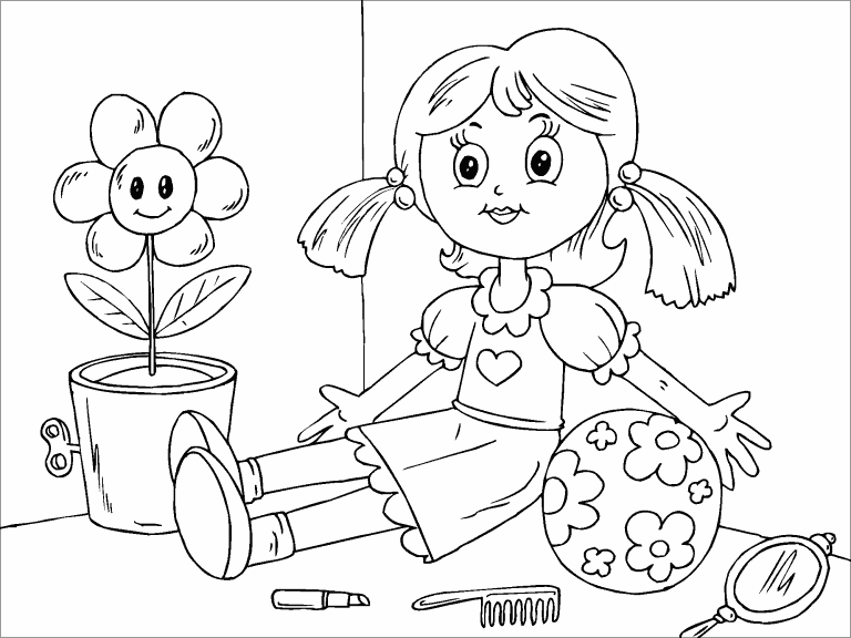 Doll and Flower coloring page Coloring Pages 4 U