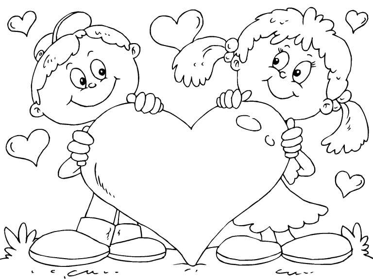 Kids with LoveHeart coloring page  Coloring Pages 4 U
