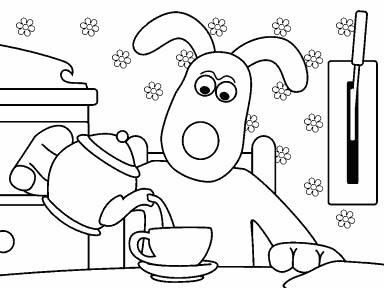 Gromit having tea