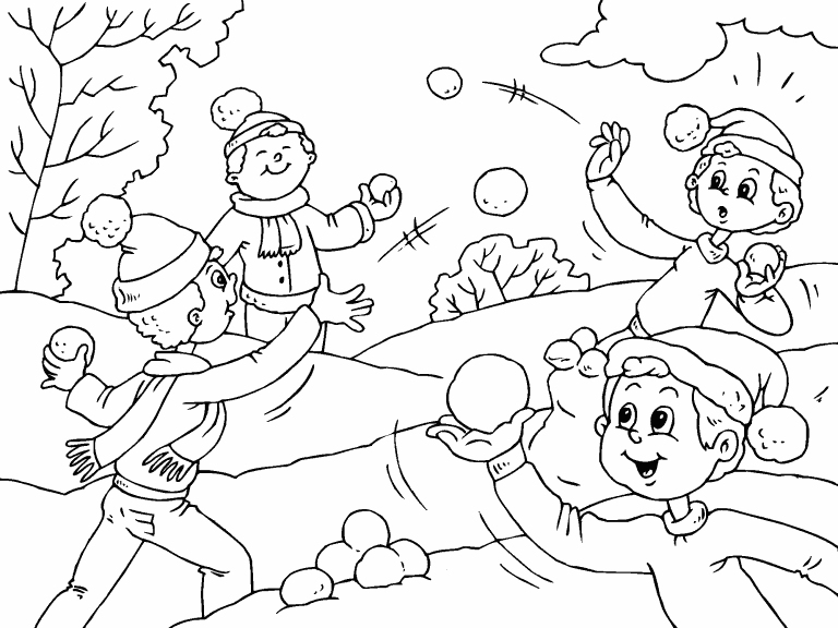 snowball fight coloring pages